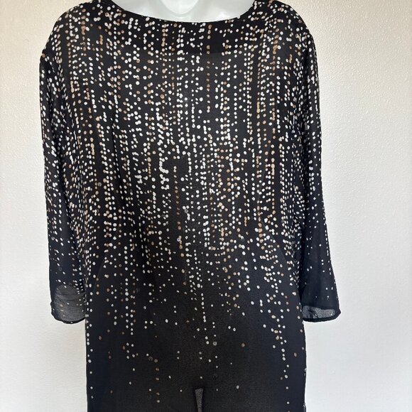 Pre-Loved Black Sheer blouse with tan and white polka dots and sporadic sequins - Picture 2 of 4